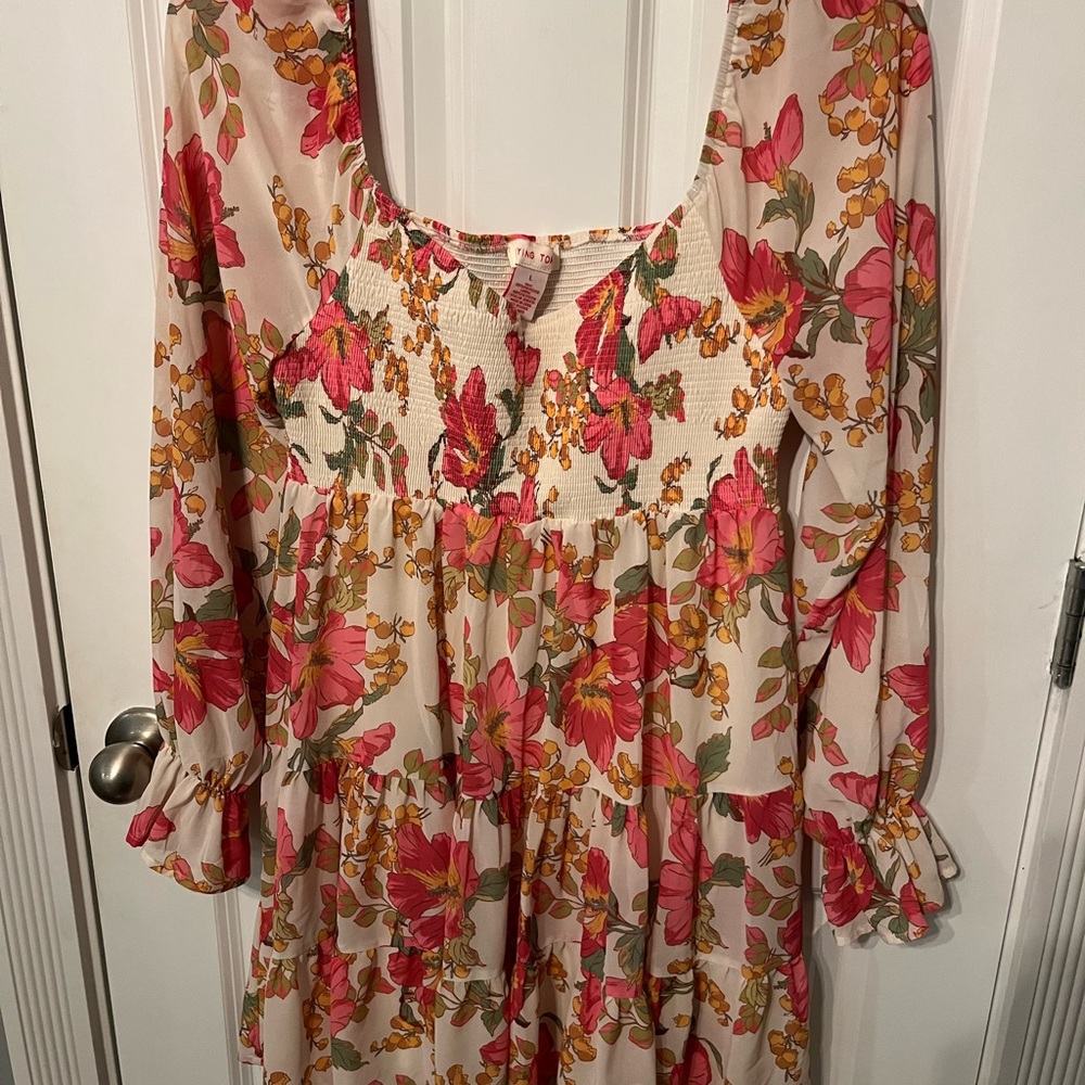 Flying Tomato Floral Tiered Maxi Dress in Cream with Pink & Mustard Flowers